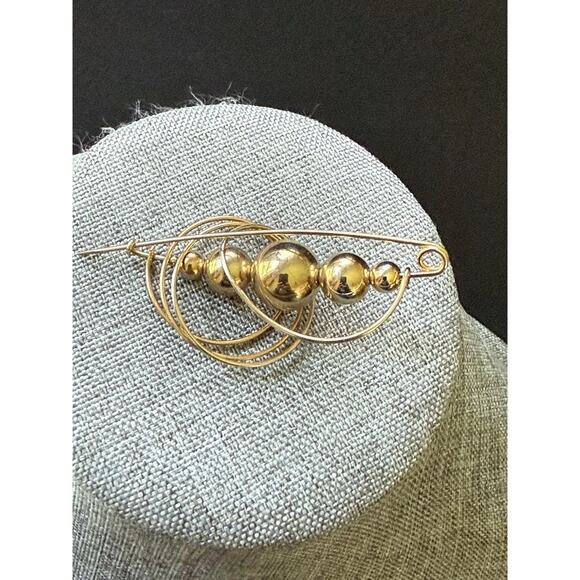 Vintage Brooch Pin Wire Wrapped Gold Tone Abstract Deco Art To Wear MCM Artsy - Picture 4 of 5